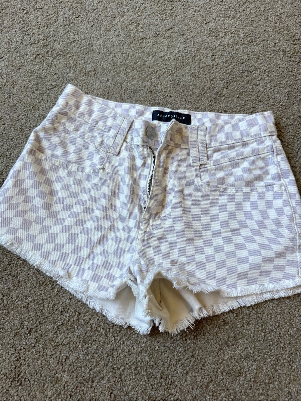 Lavender and white checkered shorts